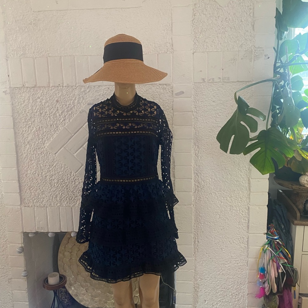 Self-Portrait Navy Lace Long Sleeve Dress